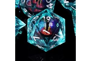 ORUZA 7 PCS Dragon Eye DND Dice Liquid Core D&D Dice Resin Sharp Edge Polyhedral D&D Dice Set for Dungeons and Dragons Role Playing Die D20 D12 D10 D8 D6 D4 D%