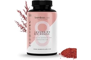 Bamboo Labs - Levure de Riz Rouge avec Coenzyme Q10 et Vitamine B3 pour Réduire le Cholestérol et un Cœur en Bonne Santé, 120 Gélules à Base de Levure Riz Rouge et de Monacolines K d'Origine Naturelle