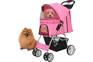Flexzion Meilleur poussette pour chien chat animaux pliable luxe pour voyage Rose