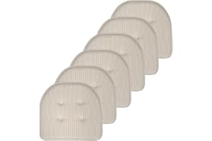 Sweet Home Collection Juego de 6 Cojines de Asiento de Espuma viscoelástica Antideslizante con Respaldo de Goma en Forma de U, 43 x 40,6 cm, diseño de Rayas, Color Gris Topo