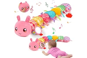 LYPSOCHAAT Baby Spielzeug 0 3 6 Monate Raupe Musikspielzeug, Montessori Sensorik SpielzeugBaby Geschenk Mädchen mit Lineal Greifling Rassel Spiegel, Babyspielzeug Neugeborenen Geschenk, Tummy Time Baby Toys