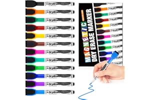 Autoau Rotuladores Pizarra Blanca 12 Colores Rotulador Pizarra Blanca Magnética en Seco Marcadores Pizarra Punta Fina con Borrador Whiteboard Marker para Escolares, Oficina, Hogar
