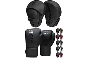 RDX Boxing Gloves and Pads Set, Maya Hide Leather, Adult & Kids KARA Hook and Jab Curved Focus Mitts with Punching Gloves for MMA, Muay Thai Kickboxing Martial Arts Punching Hand Target Strike Shield