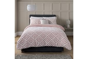 Sleepdown Geo-Juego edredón y Fundas de Almohada (200 x 200 cm), Color, Poliéster, Blush Rosa Blanco, Doublé