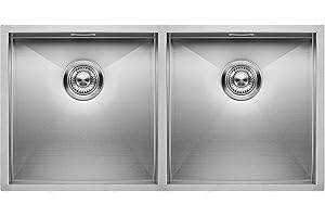 MIZZO Quadro Double Sink Stainless Steel Kitchen Sink 2 x 40 x 40 cm Stainless Steel Kitchen Sink 2 Basins Flush-Mounted Undermount or Installation 90 cm Cabinet Double Sink Double Built-in Sink