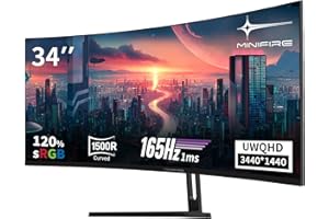 ‎MINIFIRE Minifire 34" UWQHD Curved Gaming Monitor 165Hz(DP),3440 x 1440, Curved 1500R,1ms(MPRT),Pip/PBP,FreeSync,HDR, 300nits, sRGB 125%, DCI-P3 95%,VA Panel,2xHDMI 2.1(TMDS) 1xDP 1.4 Ports MFG34C5Q