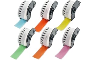‎BETCKEY BETCKEY - 6 Rollen DK-22210 Endlosetiketten (Papier) Kompatibel mit Brother, 29mm x 30.48m, 6 Farbige Etiketten Gemischte Farbe für Brother QL Etikettendrucker