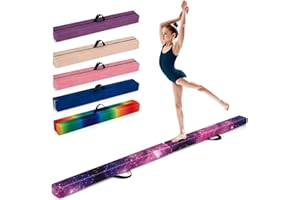 GYMAX Poutre Gymnastique Pliable 210/240/270 cm pour Enfants, Revêtement Antidérapant, Structure en Pin, Poignée de Transport, pour Entraînement à l'Équilibre