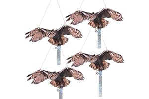 Kungfu Mall Bird Scarer, 4PCS Fake Owls to Keep Birds Away, Reflective Owl Hanging Decoration, Dual-Side Printed Raster Fake Hawk Eagle to Keep Birds Away from Garden Patio Windows