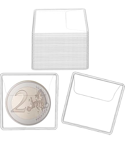 Gosknor 50 Custodie Per Monete In PVC Trasparente - Tasche Porta Monete Rettangolari E Tonde (5,5 Cm) Per Collezionisti