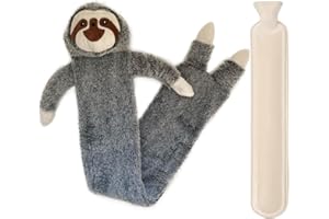 SIYECIOA Borsa Acqua Calda Lunga, 2L Borsa Dell'acqua Calda Peluche con Coperchio, Carino Hot Water Bag, Sicura e Calda Comfort, Inodore, Adatto per Regali Inverno per Bambini, Anziani, Fidanzate(2L Pigrizia)