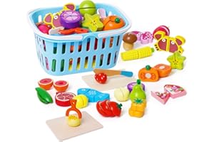 ARK MIIDO Dinette Bois Enfant, Fruits et Légumes Jouets, Accessoires Cuisine Enfant en Bois, Jeux De Rôle Montessori Jouets Éducatifs pour Fille 2 3 Ans