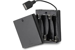 TECHZOCO Portapilas con Interruptor ON/Off, Soporte de Batería AA, Caja de Batería, Porta Pilas, Incluye Cable USB Hembra, Voltaje Total: 6V (1.5V por Pila), Apto para 4 Pilas LR6 AA (FR6, HR6, LR6)
