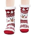 DIYASY Christmas Slipper Socks, Fluffy Cozy Socks with Anti-Slip Dots, Warm Winter Socks for Women Ladies Girls Boys