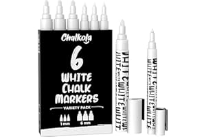 ‎CHALKOLA Chalkola Kreidestifte für Tafel Abwaschbar Weiß | 6 Kreidemarker Weiss 1mm & 6mm Spitze | Kreidestift Weiß für Fenster, Tafel, als Glasstift | Chalk Markers für alle Altersgruppen