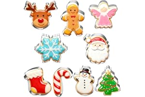 UKOOSIEN Emporte-pièces de Noël -9 pièces - bonhomme de pain d'épices, flocon de neige, renne, ange, arbre de Noël, bonhomme de neige, visage du Père Noël