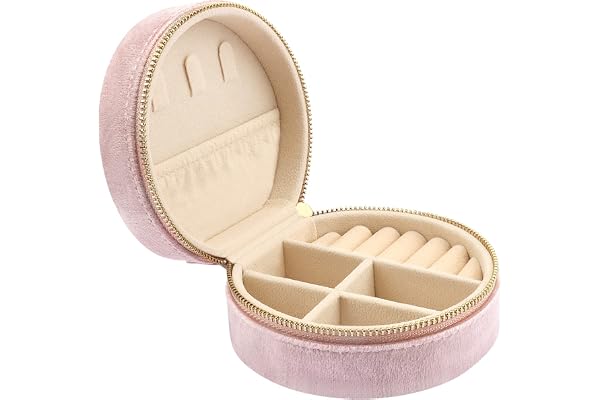 Casiwaft Mini coffret à bijoux de voyage en velours, Boîte à bijoux de voyage pour filles et femmes, Petit organisateur de bijoux pour bagues, boucles d'oreilles, colliers, Rose