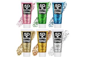 AYBUY 6PCS Gel Glitter för Ansikte, Glitter för Hår och Ansikte, Glitter Gel för Kropp, Flytande Glitter för Kosmetiskt Ansik