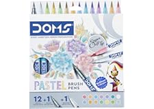 DOMS Super Soft Tip Pastel Shades Brush Pen Set | 12 Pastel Shades + 1 Silver Shade + 1 Blender | Ideal for Doodling, Illustr