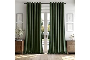 MIULEE Thick Velvet Curtains for Bedroom 2 Panel Set, Elegant Home Decor Room Darkening Velvet Curtains for Living Room, Olive Green Eyelet Curtain 88 Drop, Each Panel 90 x 90 Inches