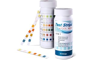 ROWJOW 100pcs Hot Tub Test Strips, 6 in 1 Test Strips for Pool/Spa/Hot Tub Testing PH/Total Chlorine/Free Chlorine/Total Alkalinity/Cyanuric Acid/Total Hardness, Easy to Read