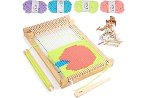 JINSION Webrahmen Aus Holz 19x29 cm, DIY Holz Webrahmen Set, Weben für Kinder Set, Webstuhl Handarbeits, Webbrett Groß für kinder, Weaving Loom Kit mit Nadel, Kamm, Farbige Wolle, Idea für Anfänger, Kinder