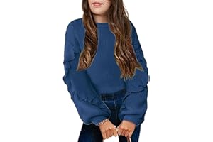 Arshiner Ragazze Maglione Maniche a Lanterna Bambini Caldo Lavorato Collo Rotondo Casual Autunno Inverno Manica Lunga per Ragazza 7-14 Anni