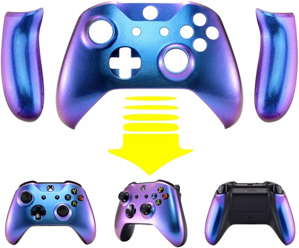 eXtremeRate Carcasa para Xbox One X S Funda Delantera con Agarre Izquierdo Derecho Protectora de la Placa Cubierta Antideslizante Asa Mango para Xbox One S/X Mando-Model 1708(Azul Violeta)
