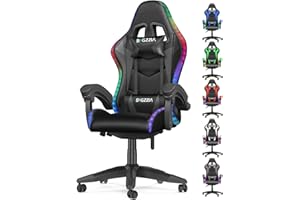 bigzzia Sedia Gaming RGB con Luci LED E Sedia Ergonomica Per Computer Per Videogiochi Reclinabile con Schienale Alto in Pelle Pu con Poggiatesta (Utilizzo di RGB, Nero)