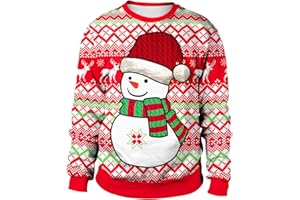 MOVERV Navidad Sudaderas Navideñas Unisex Jersey Sueter Navideño Hombre Mujer 3D Impreso Sweaters Pullover Cuello Manga Larga Deportivas Otoño e Invierno Camisetas Personalizadas Tops