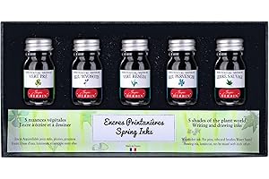 Jacques Herbin 18501T - Coffret de 5 flacons d'encre 10 ml pour stylo-plumes et stylos roller, couleurs assorties printanières. Fabriqué en France