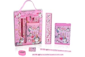 Vicloon Papeterie pour Licorne, 6pcs Cadeau de Papeterie Licorne, Ensemble d'étuis à Crayons et Crayon, Porte-Monnaie, Règle, Taille-Crayon, Gomme per Cadeaux de Papeterie pour Les Filles de 4-11 Ans