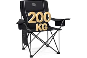 TIMBER RIDGE Camping Chairs for Adults Heavy Duty 200kg Oversized, Padded Folding Chair with Cup Holder and Cooler Bag Comfy for Outdoor Picnic Fishing Garden, Lightweight and Portable (Black- 1PC)