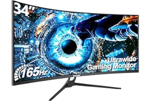 ‎GAWFOLK Gawfolk 34 Zoll Ultrawide Curved Gaming Monitor, 1500R PC Bildschirm 165hz UWQHD 3440x1440, Gebogenes Computer Bildschirm mit FreeSync und Eye Care Technologie, unterstützt VESA 75 x 75 mm