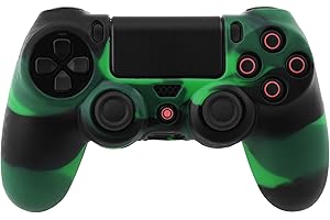RETROGAME Camouflage Silikon Gummi Kasten Haut Hüllen Abdeckungs Schutz für PS4 Controller (Gruen+Schwarz)