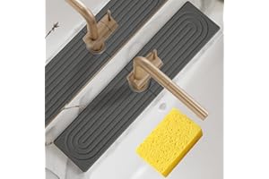 QOSNEOUN Stone Faucet Mat,Kitchen Sink Stone Tray Around Faucet,Sink Drying Stone,Instant Drying Stone Kitchen Sink,Diatomite Tray Stone Drying Trays for Kitchen, Bathroom Sink (C,16*4in)