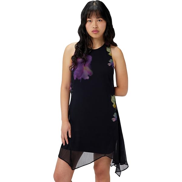 Desigual 25swvw09 Vestito Casual Donna – Taglio Regolare, Scollo A V, Manica 3/4, Tinta Unita