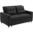 HOMCOM 2 Seater Sofa Bed, Convertible Pull Out Sofa Bed with Adjustable Backrest, Cup Holders and Pillows, Click Clack Settee for Living Room, Bedroom, Guest Room, Black