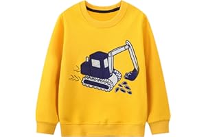 Codkkre Sweatshirt Garçon Pull Bébé Garçon Imprimé Dinosaure Excavateur Coton Sweat Col Rond pour Enfants Garçon 2-7 Ans