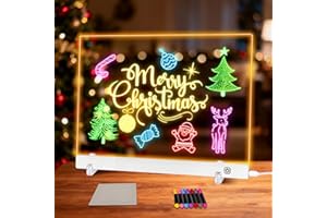 FAYALIT Led Drawing Board with 7 Colors Pen, Glowing Acrylic Message Note Board, Dry Erase Light Up Board with Sturdy Stand, LED Drawing Writing Board for Home Office Desktop, Christmas DIY Gifts (35x25cm)