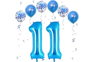 VUCDXOP Blau Luftballon 11, Folienballon Zahl 11 Blau, 40 Zoll Helium Ballon 11, Geburtstagsdeko Folienballon Zahlen 1 & 1, Luftballon 11.Geburtstag Dekor-Set für Geburtstag Party Deko