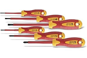 HÖGERT TECHNIK Lot de 6 tournevis isolés magnétiques avec poignée antidérapante Tournevis cruciforme et tournevis plat 1000 V Tournevis manuel en acier S2 Rouge/jaune