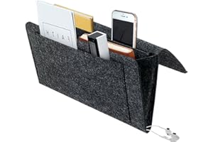 BOOWEN Bed Bag Bed Organiser Felt Sofa Storage Bag Non-Slip Hanging Bag Bunk Bed Bedside Table Hanging Bag for Book, Glasses, iPad, Mobile Phone, Remote Control (Black)