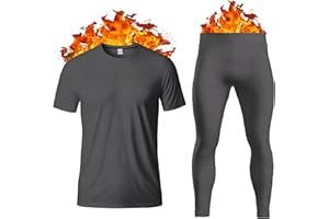 THREAD LINENS Męska bielizna termiczna zestaw warstwa bazowa - koszulka z krótkim rękawem / kamizelka/top i długie kalosze dla mężczyzn ultra miękka ciepła bielizna męska ocieplacz ciała rozmiar S-XXL