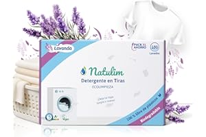 Natulim Detergente en Tiras para Lavadora (180 Lavados) - Incluye efecto Suavizante, Ecológico, Hipoalergénico, Zero Waste, Made in Spain - Ropa limpia y suave sin ensuciar el Planeta (Lavanda)