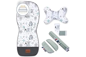 BELLOCHI GROWING IN STYLE Bellochi Colchoneta Silla Paseo Verano - Colchoneta Carro Bebe Universal y Ventilado con Cojín Antichoque Tipo Mariposa - Algodón y Terciopelo - Animaland