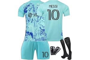 GENERIC Miami Messi Football Kit Kids 23/24#10 Airy Quick Dry Jersey for Boys and Mens Home Away Football Strips Football Kit Soccer Football Shirts Shorts Socks and Kneepad Sets,Birthday Gifts
