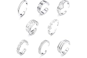 Diamday 8/10 Pcs RéGlable Bagues d'orteil Pour Femmes Filles, Anneau de Queue Ouvert, NœUd de Fleur Simple Bagues d'orteil Argent Or d'orteil Plage Cadeaux Set de Bijoux