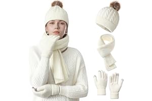 NHTJTHE Cuffia, sciarpa e set di guanti, guanti touchscreen, cappello caldo da uomo, 3 in 1, guanto lavorato a maglia, sciarpa lunga, in lana ispessita e morbida