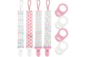OERPHH 4 Pack Dummy Clips Girls, 4pcs Baby Pacifier Holder with 4pcs Silicone Pacifier Adapters, Universal Soother Chain for Baby Girls Boys Newborn (Color01)